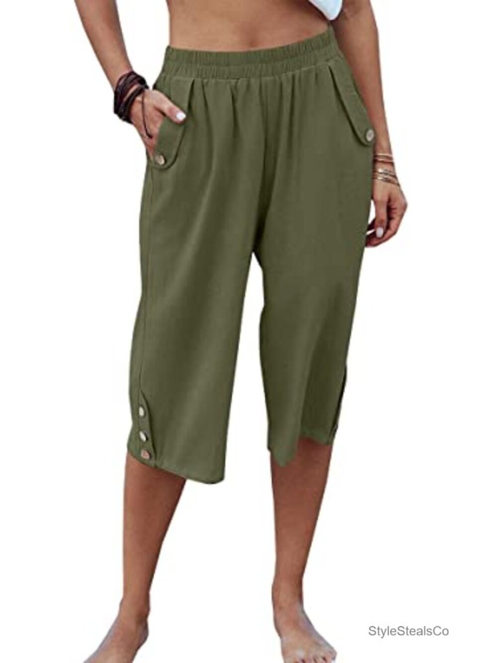 Elastic Waist 3/4 Capri Harem Pants with Pockets Casual Loose Yoga Trousers